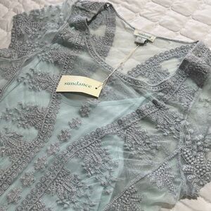 SUNDANCE Misty Small Aqua Green Blue Dainty Boho Romantic Knee Sheer Comfy Dress